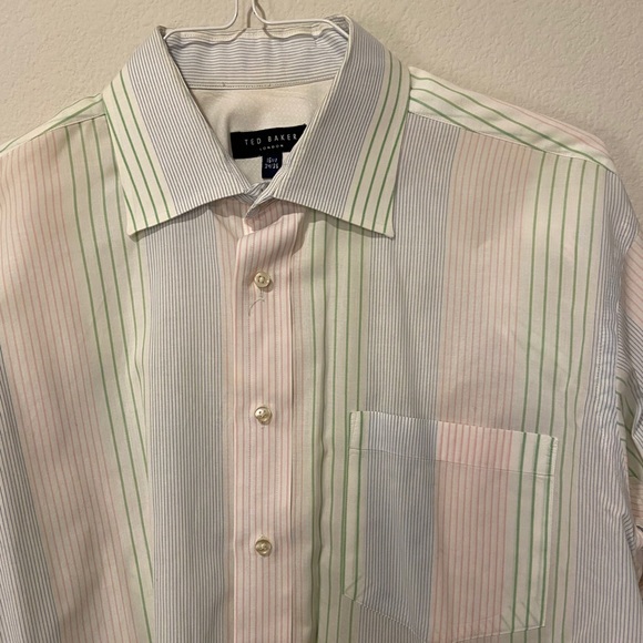 🆕 Ted Baker Button Down Dress Shirt - White w/ Pastel Stripes - Picture 8 of 10